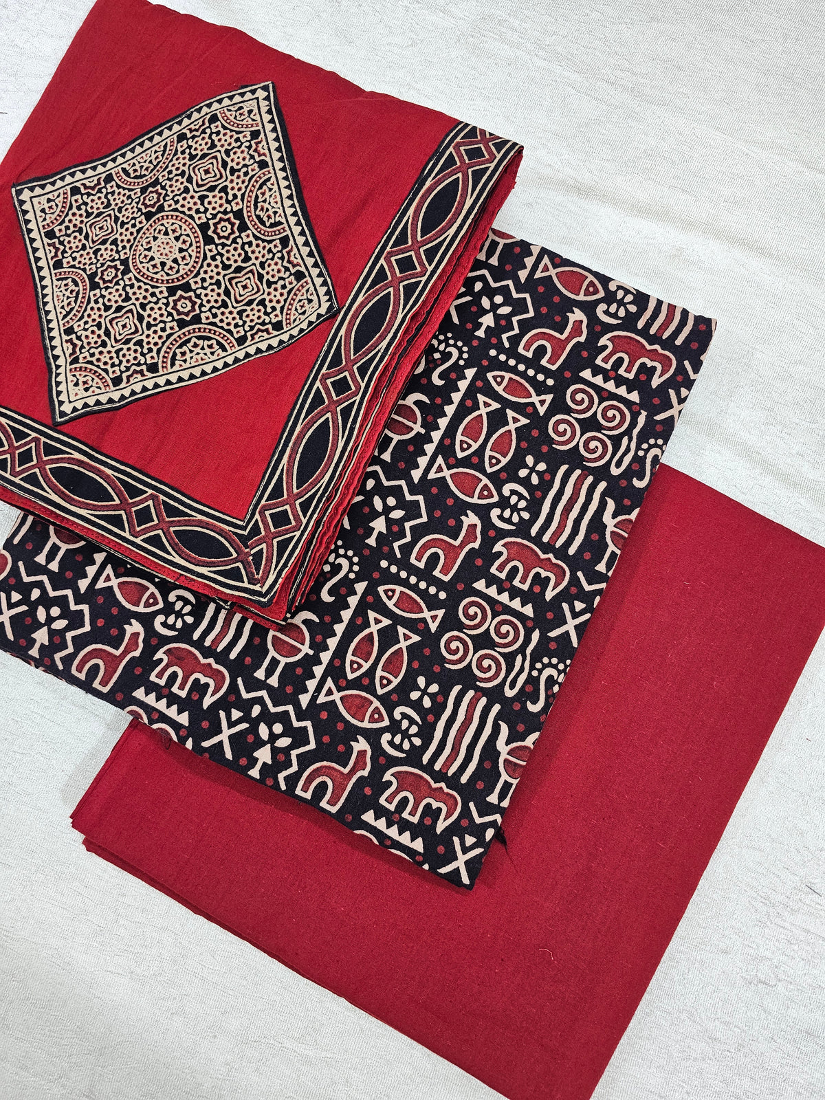 Cotton with Bagru Prints - Black with Maroon