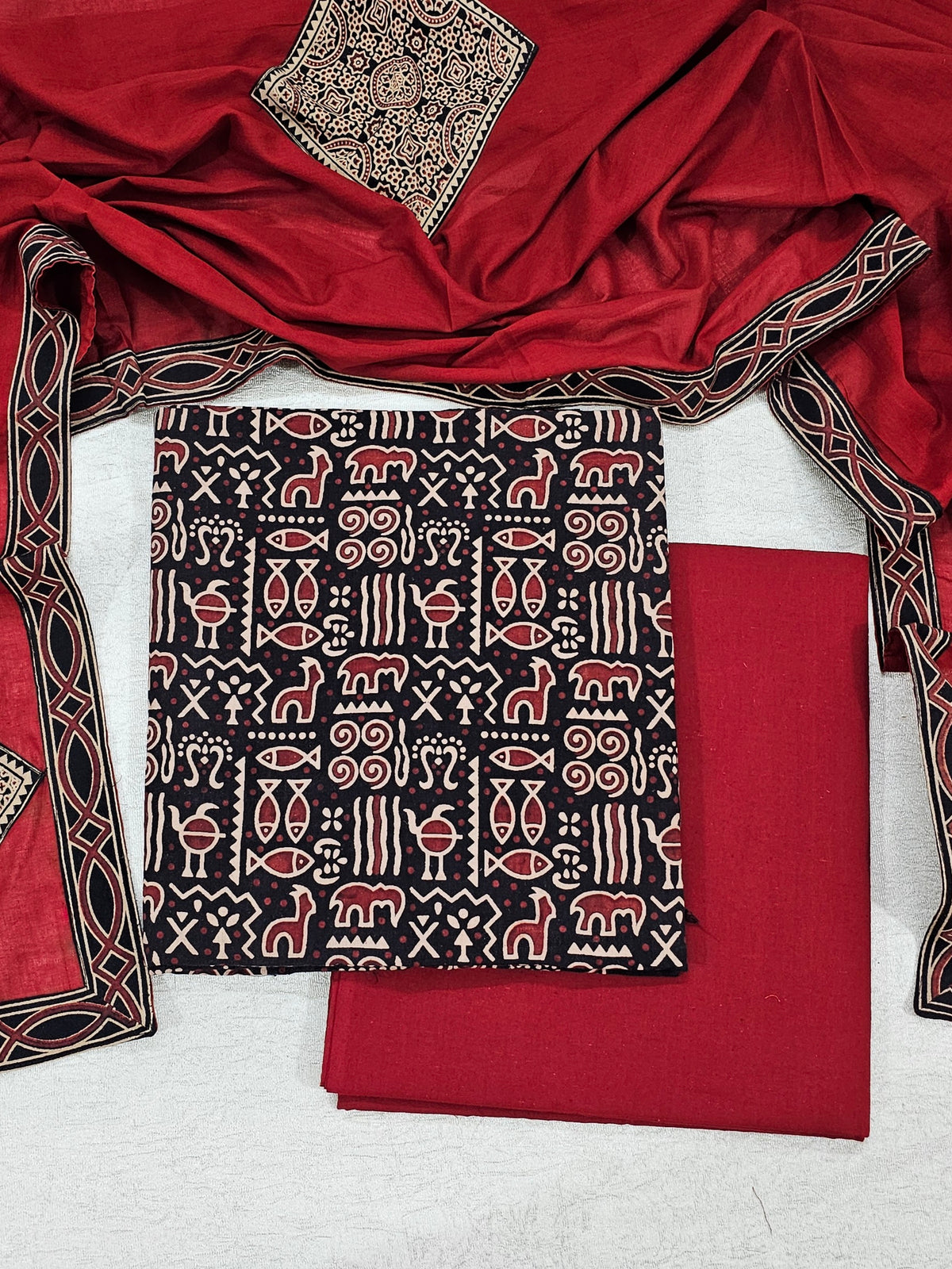 Cotton with Bagru Prints - Black with Maroon