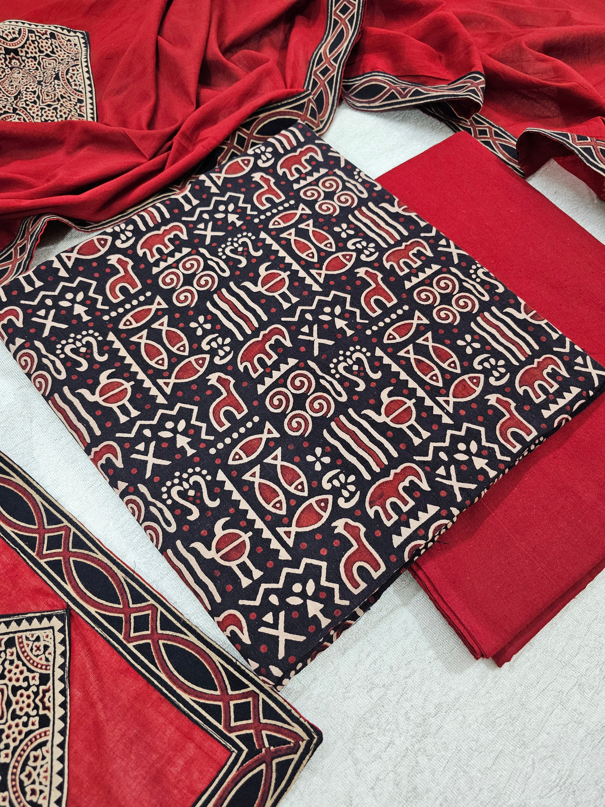 Cotton with Bagru Prints - Black with Maroon