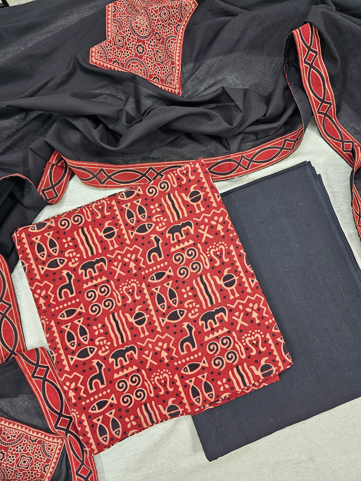 Cotton with Bagru Prints - Marron with Black