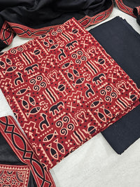 Cotton with Bagru Prints - Marron with Black