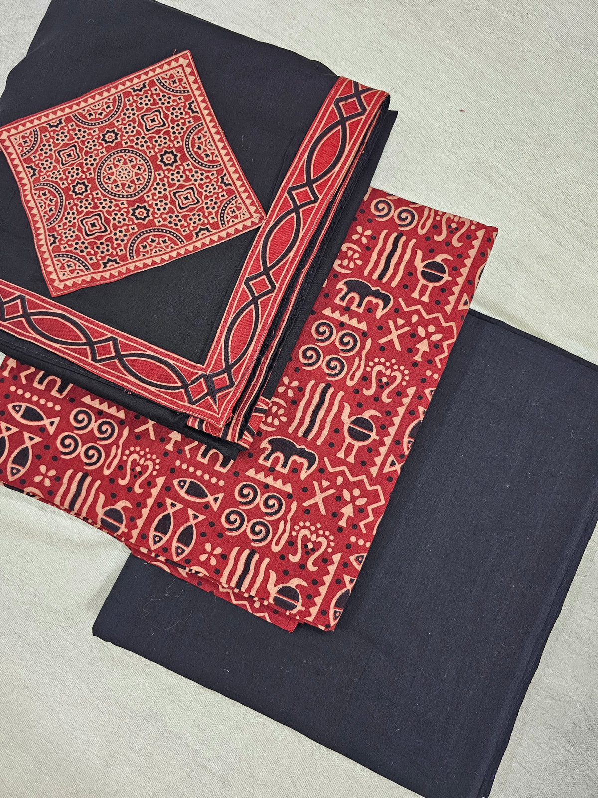 Cotton with Bagru Prints - Marron with Black