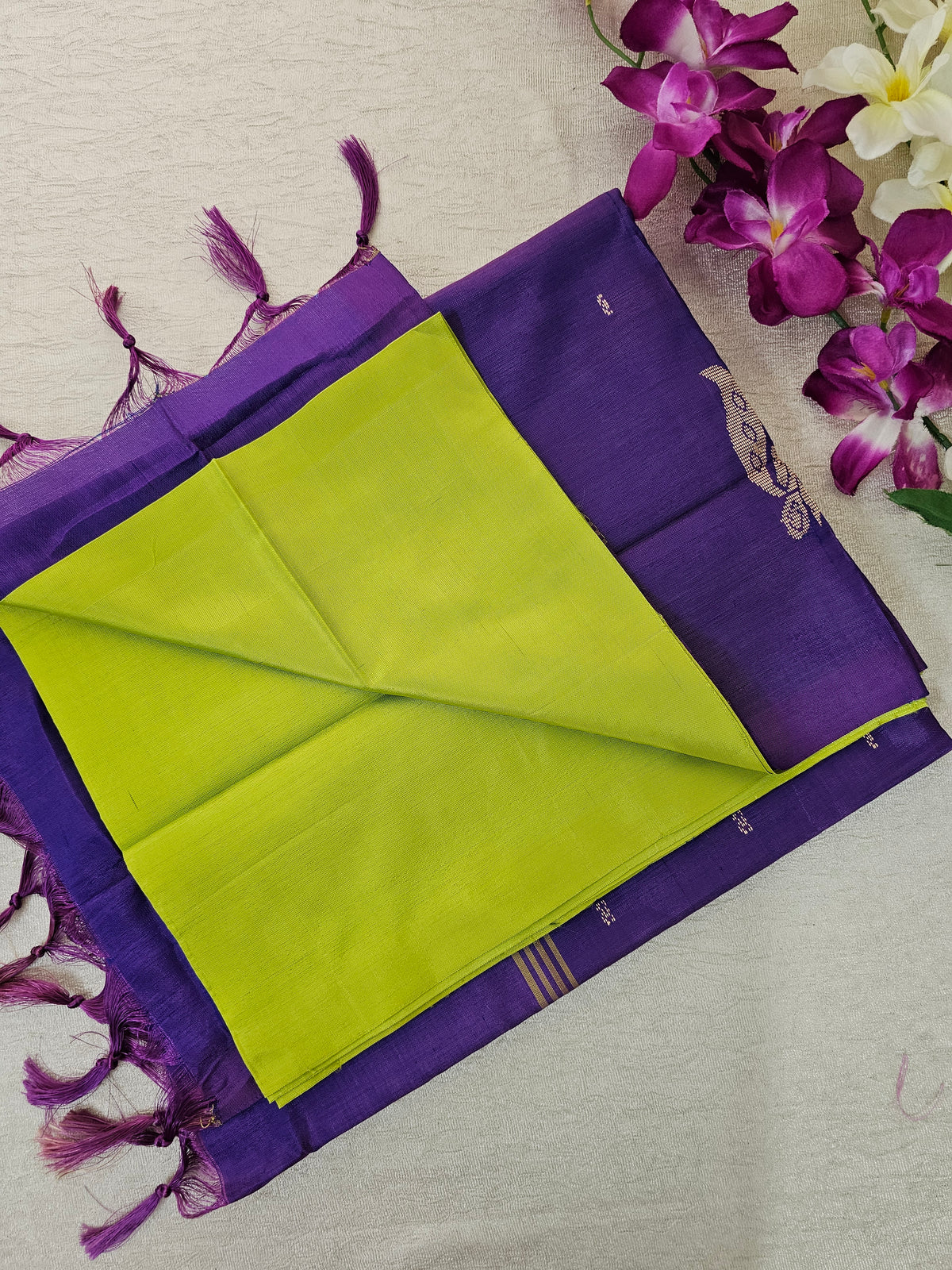 Chinnalampattu Saree - Green with Purple