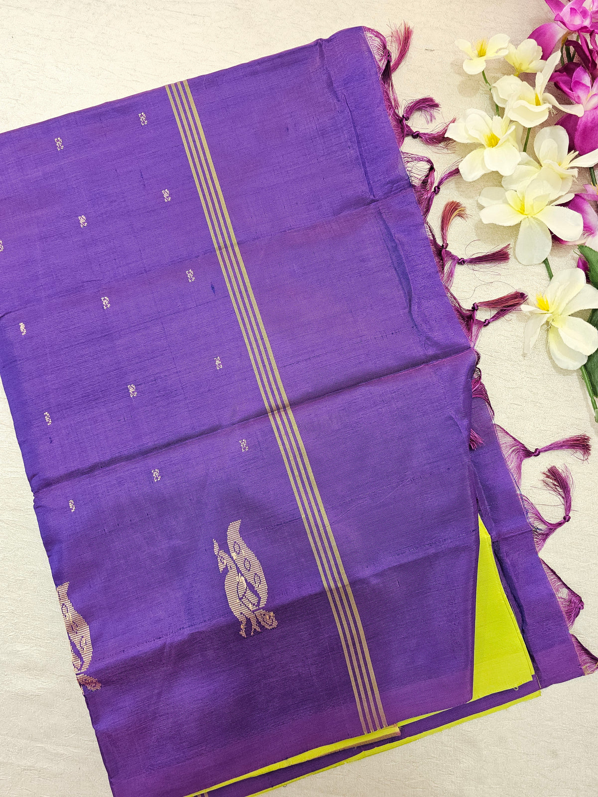 Chinnalampattu Saree - Green with Purple