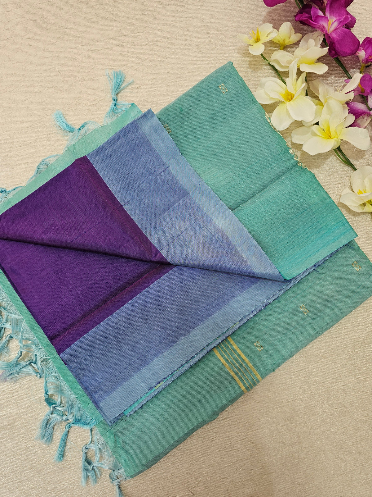 Chinnalampattu Saree - Purple with Sea Green