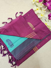 Chinnalampattu Saree - Sea Green with Magenta Pink