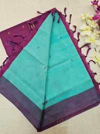 Chinnalampattu Saree - Sea Green with Magenta Pink