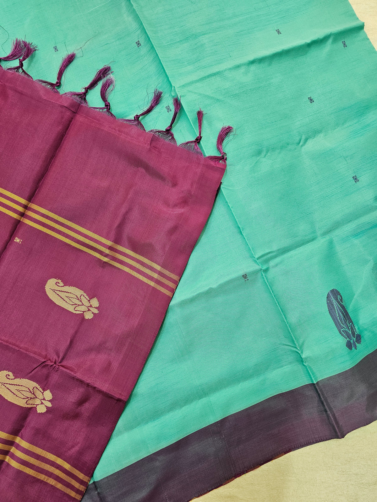 Chinnalampattu Saree - Sea Green with Magenta Pink