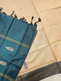 Chinnalampattu Saree - Cream with Peacock Blue