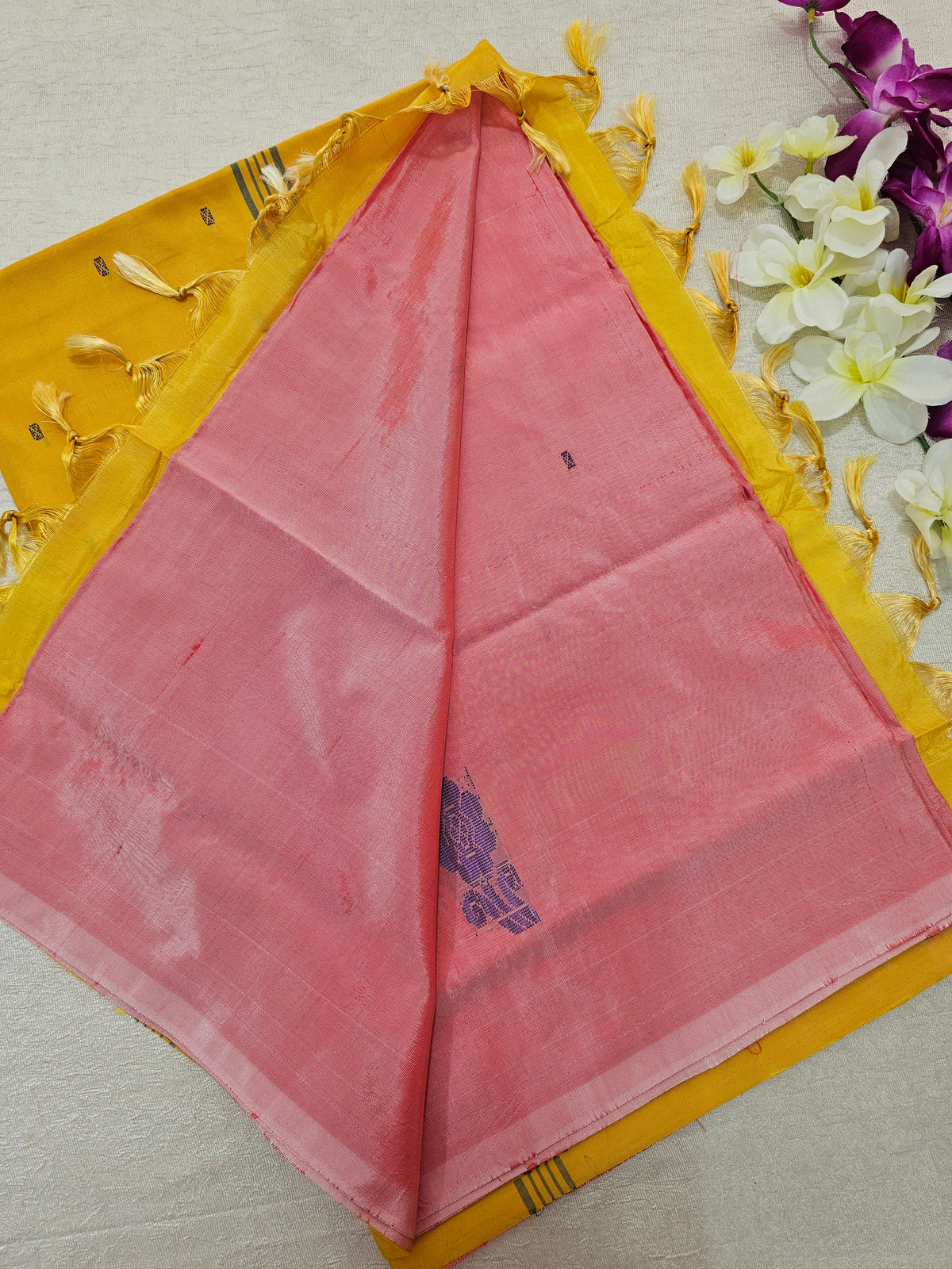 Chinnalampattu Saree - Pastel Pink with Yellow