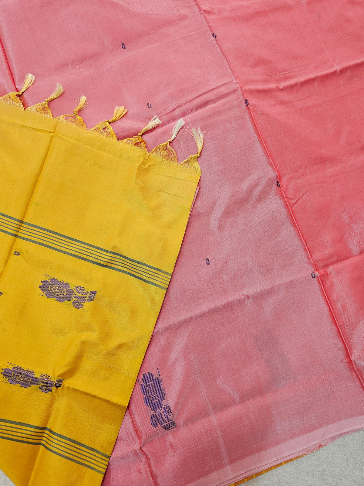 Chinnalampattu Saree - Pastel Pink with Yellow