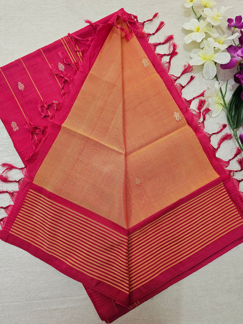 Chinnalampattu Saree - Yellowish Orange with Pink