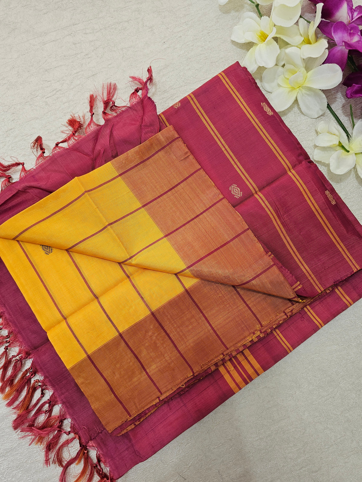 Chinnalampattu Saree - Mango Yellow with Maroon