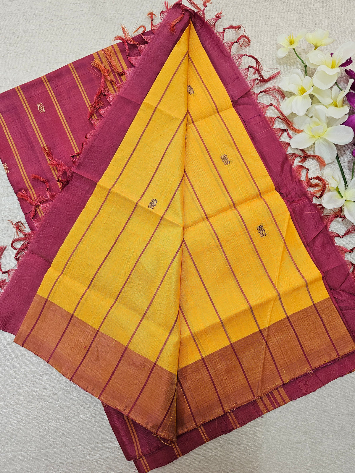 Chinnalampattu Saree - Mango Yellow with Maroon