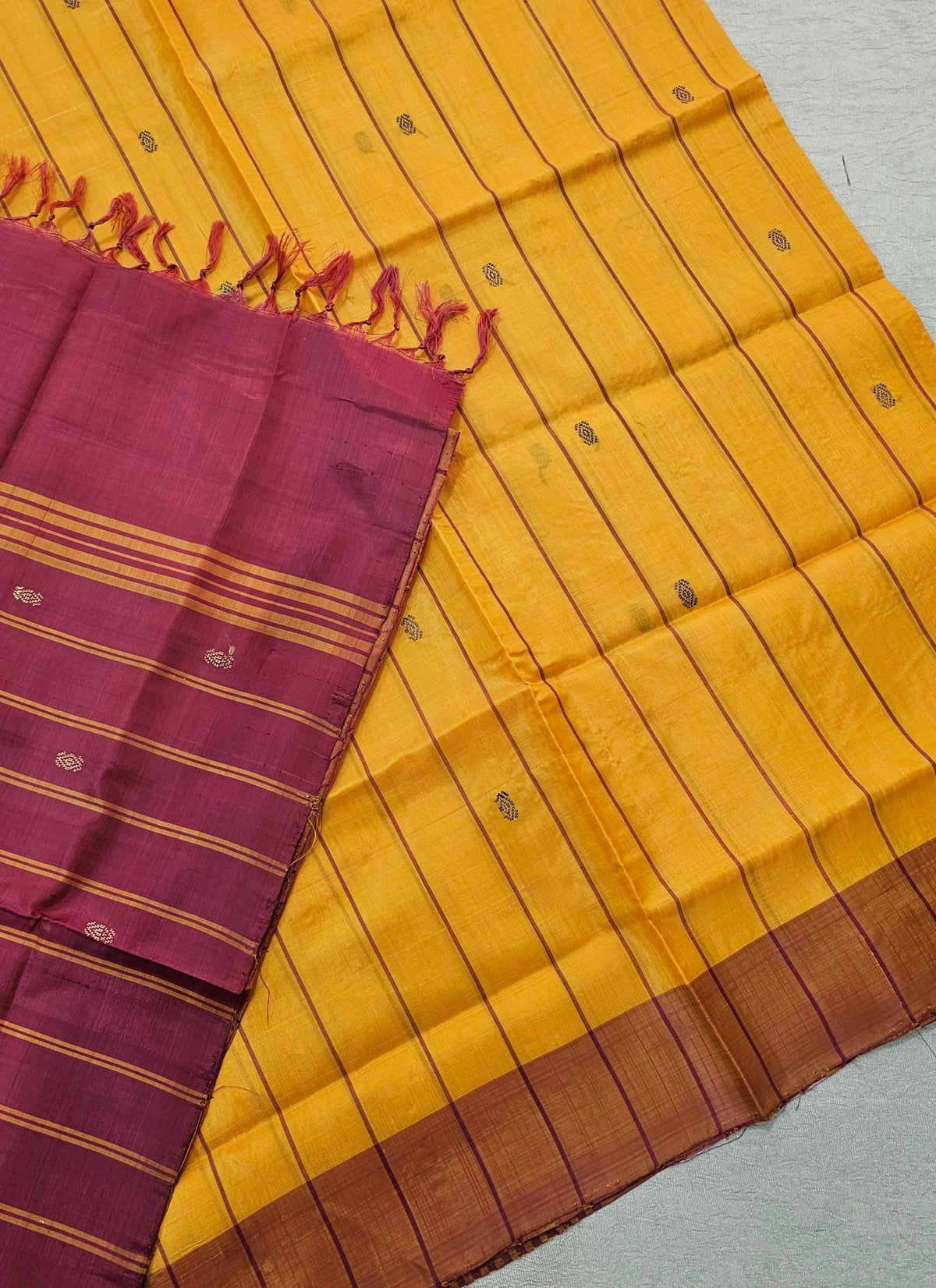 Chinnalampattu Saree - Mango Yellow with Maroon