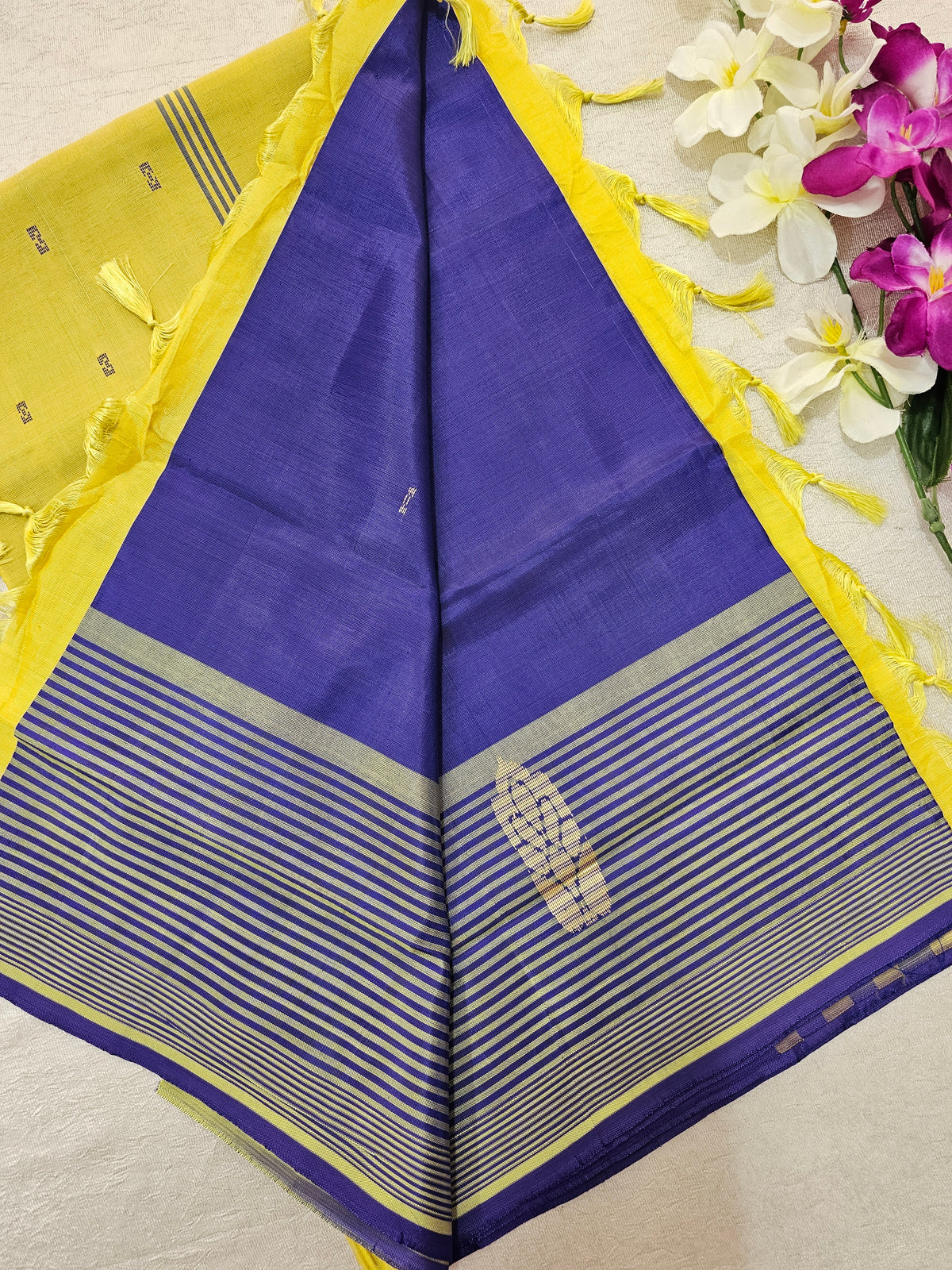 Chinnalampattu Saree - Blue with Yellow