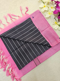 Chinnalampattu Saree - Dark Grey with Pink