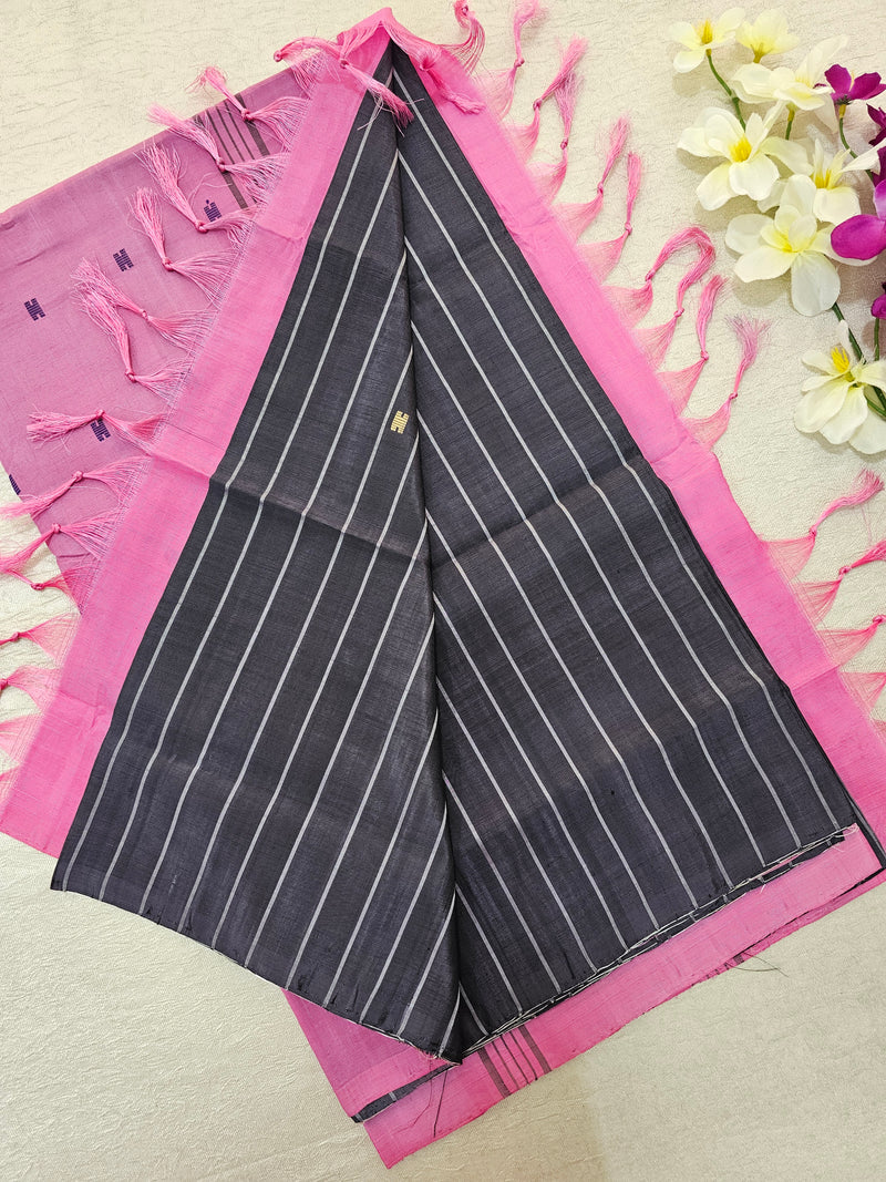 Chinnalampattu Saree - Dark Grey with Pink