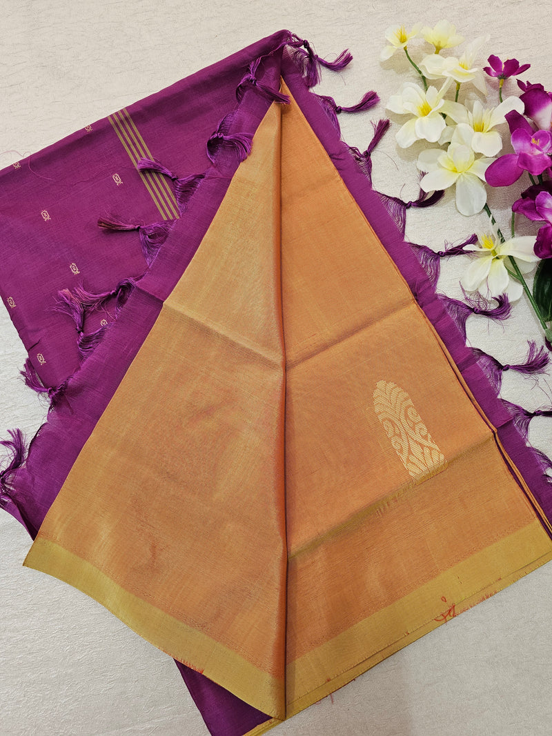 Chinnalampattu Saree - Dual Shade Mustard Red with Magenta Pink