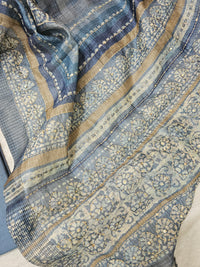 Chanderi with Kantha Unstitched Salwar Suit  - Violet Blue Combo