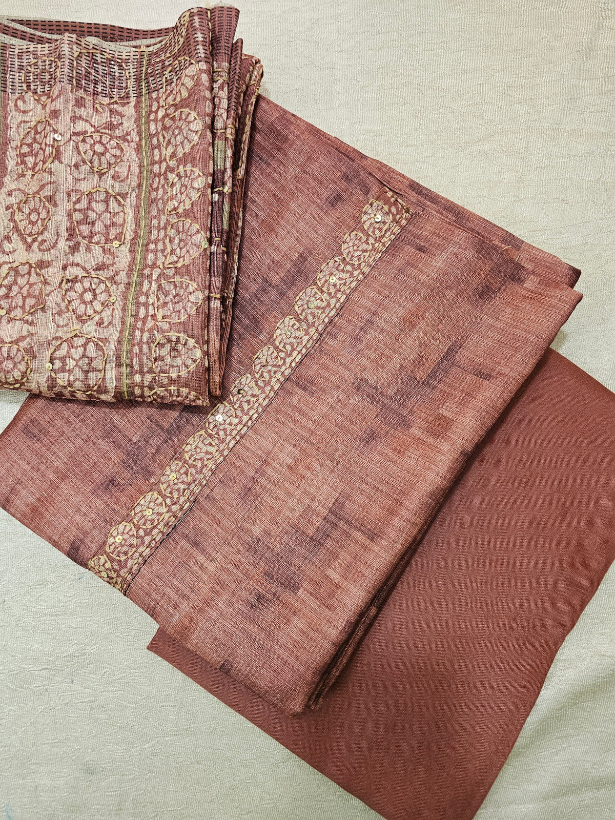 Chanderi with Kantha Unstitched Salwar Suit  - Dark Onion Pink