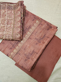 Chanderi with Kantha Unstitched Salwar Suit  - Dark Onion Pink