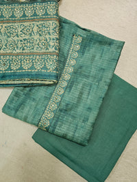 Chanderi with Kantha Unstitched Salwar Suit  - Sea Green