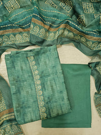 Chanderi with Kantha Unstitched Salwar Suit  - Sea Green