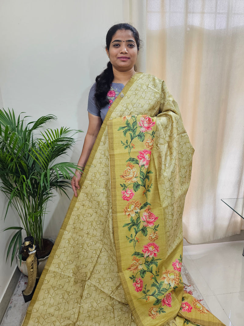 Semi Tussar with Striped Zari Weaving Saree - Mehndi Green