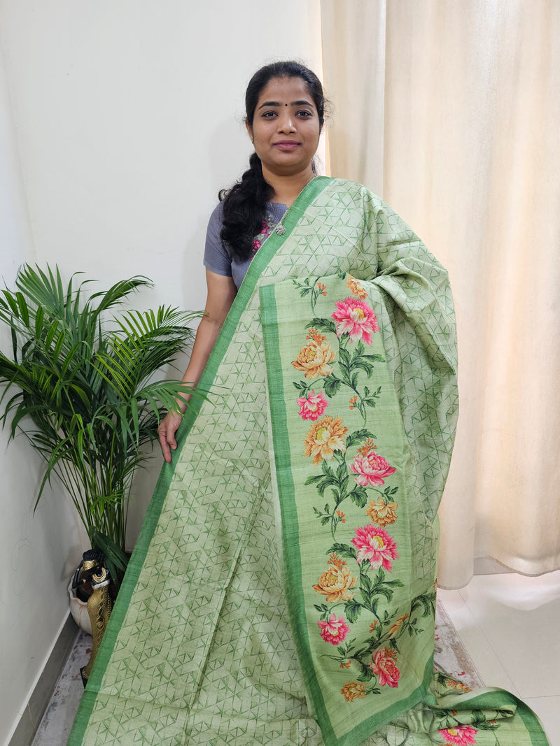 Semi Tussar with Striped Zari Weaving Saree - Green