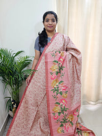 Semi Tussar with Striped Zari Weaving Saree - Onion Pink