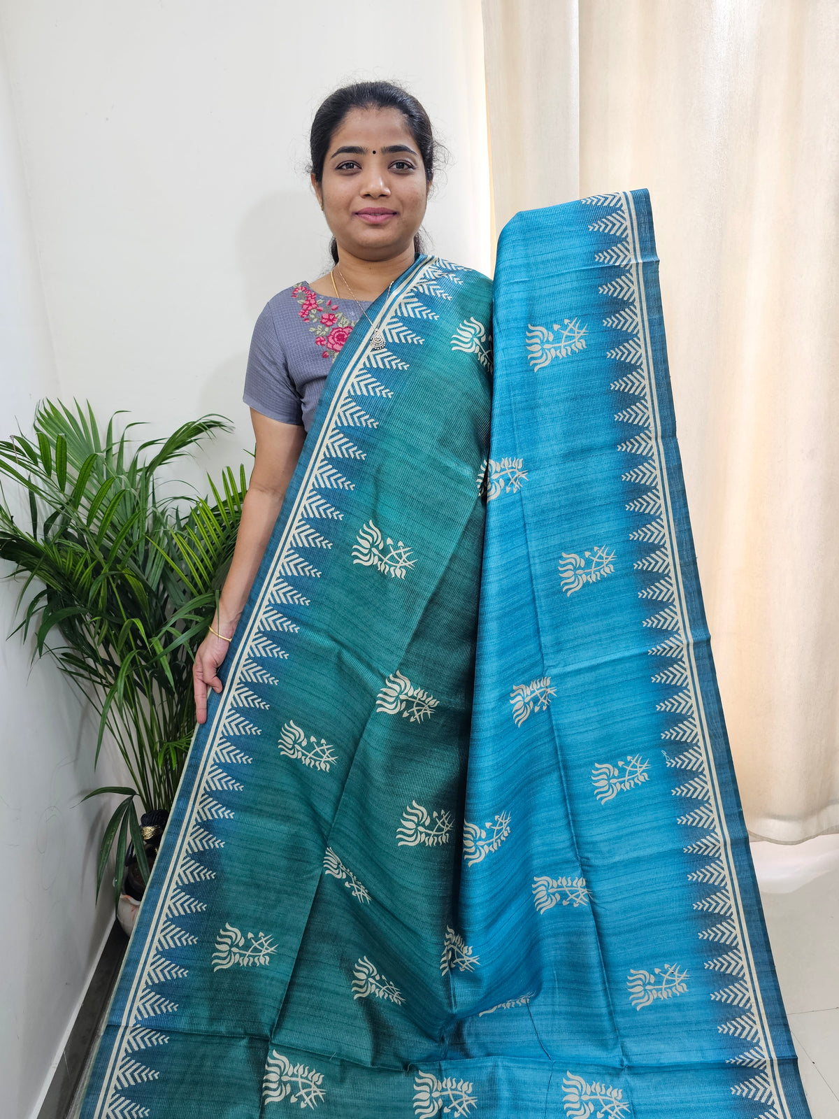 Semi Tussar with Striped Zari Weaving Saree - Dual Shade Blue