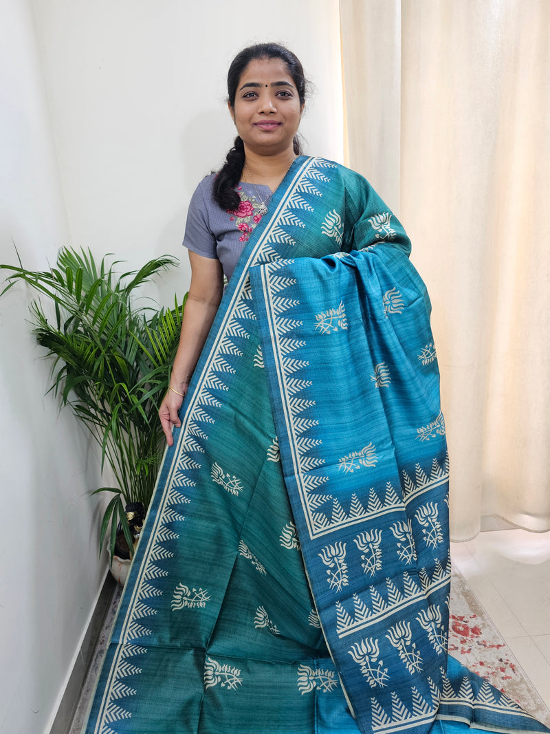 Semi Tussar with Striped Zari Weaving Saree - Dual Shade Blue