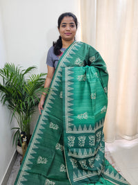 Semi Tussar with Striped Zari Weaving Saree - Dual Shade Green