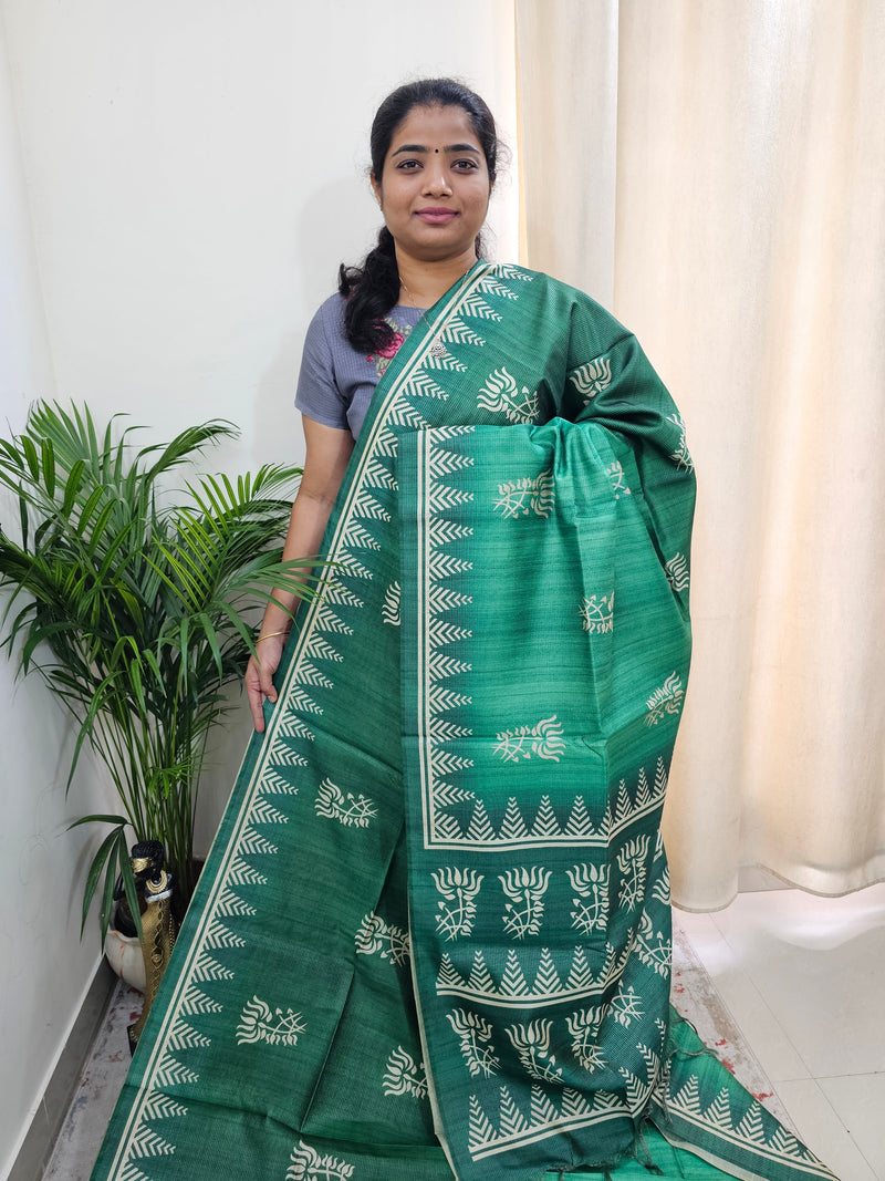 Semi Tussar with Striped Zari Weaving Saree - Dual Shade Green