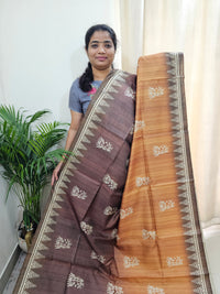 Semi Tussar with Striped Zari Weaving Saree -Dual Shade Brown