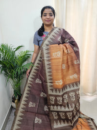 Semi Tussar with Striped Zari Weaving Saree -Dual Shade Brown