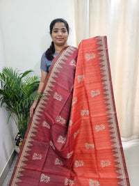 Semi Tussar with Striped Zari Weaving Saree -Dual Shade  Maroon cum Orange