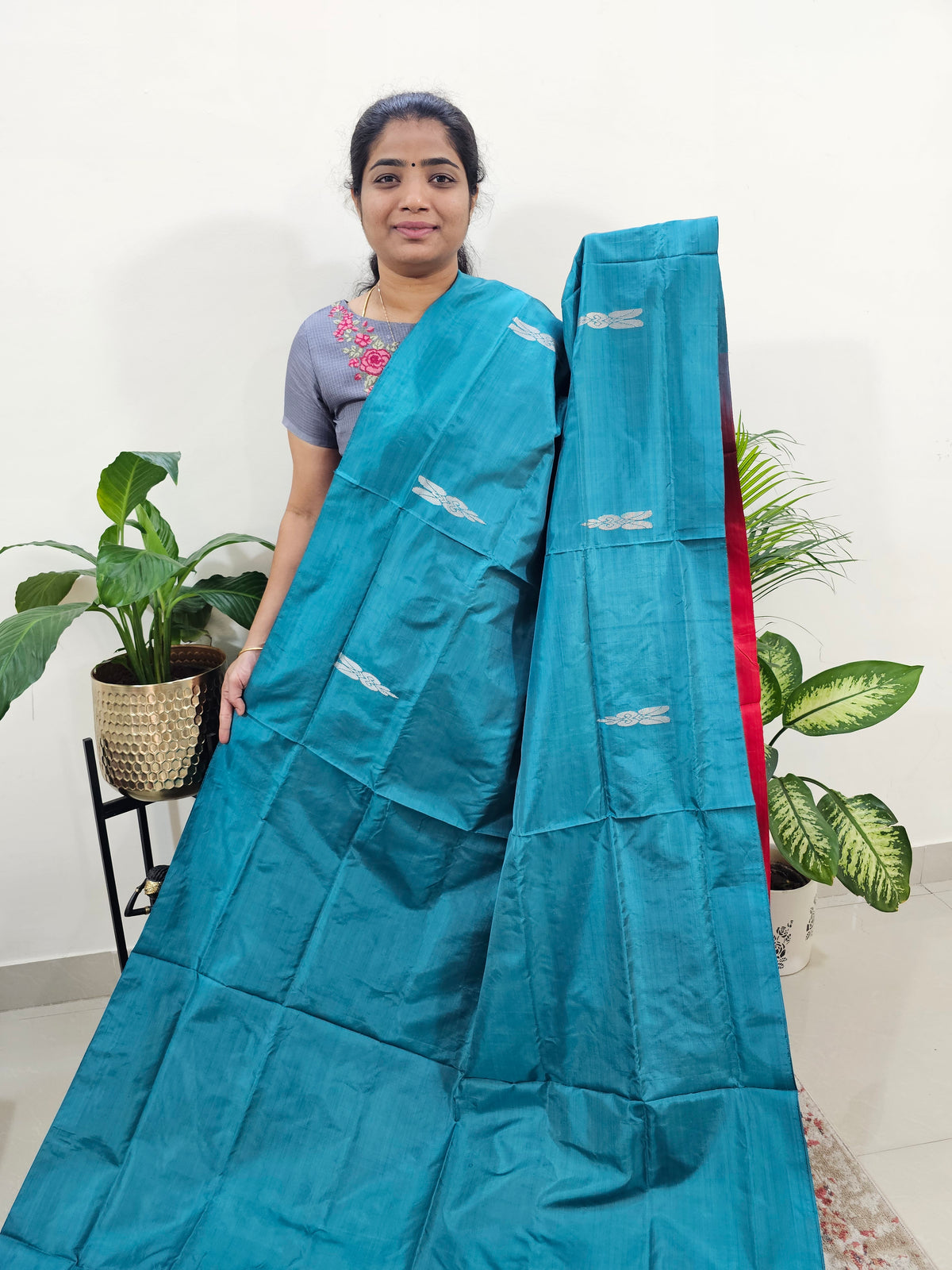 Peacock Green with Red Chinnalampattu Saree with Blouse