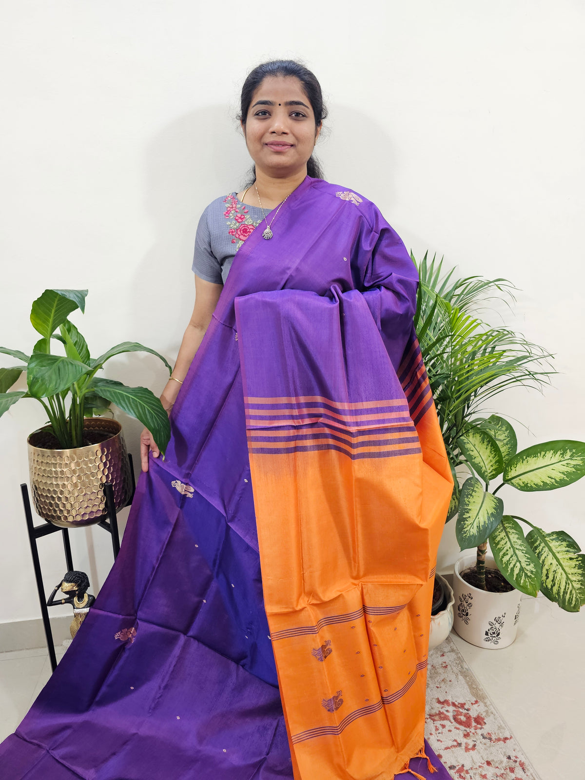 Purple with Orange  Chinnalampattu Saree with Blouse