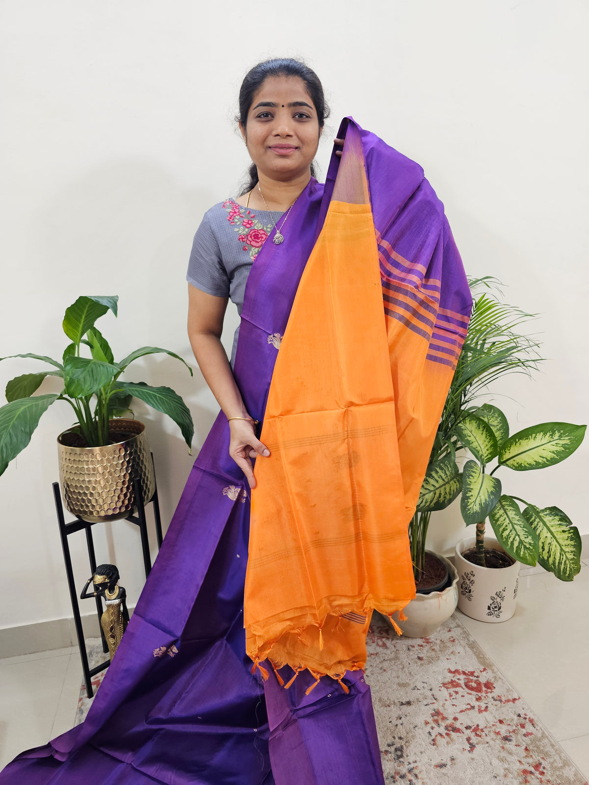 Purple with Orange  Chinnalampattu Saree with Blouse