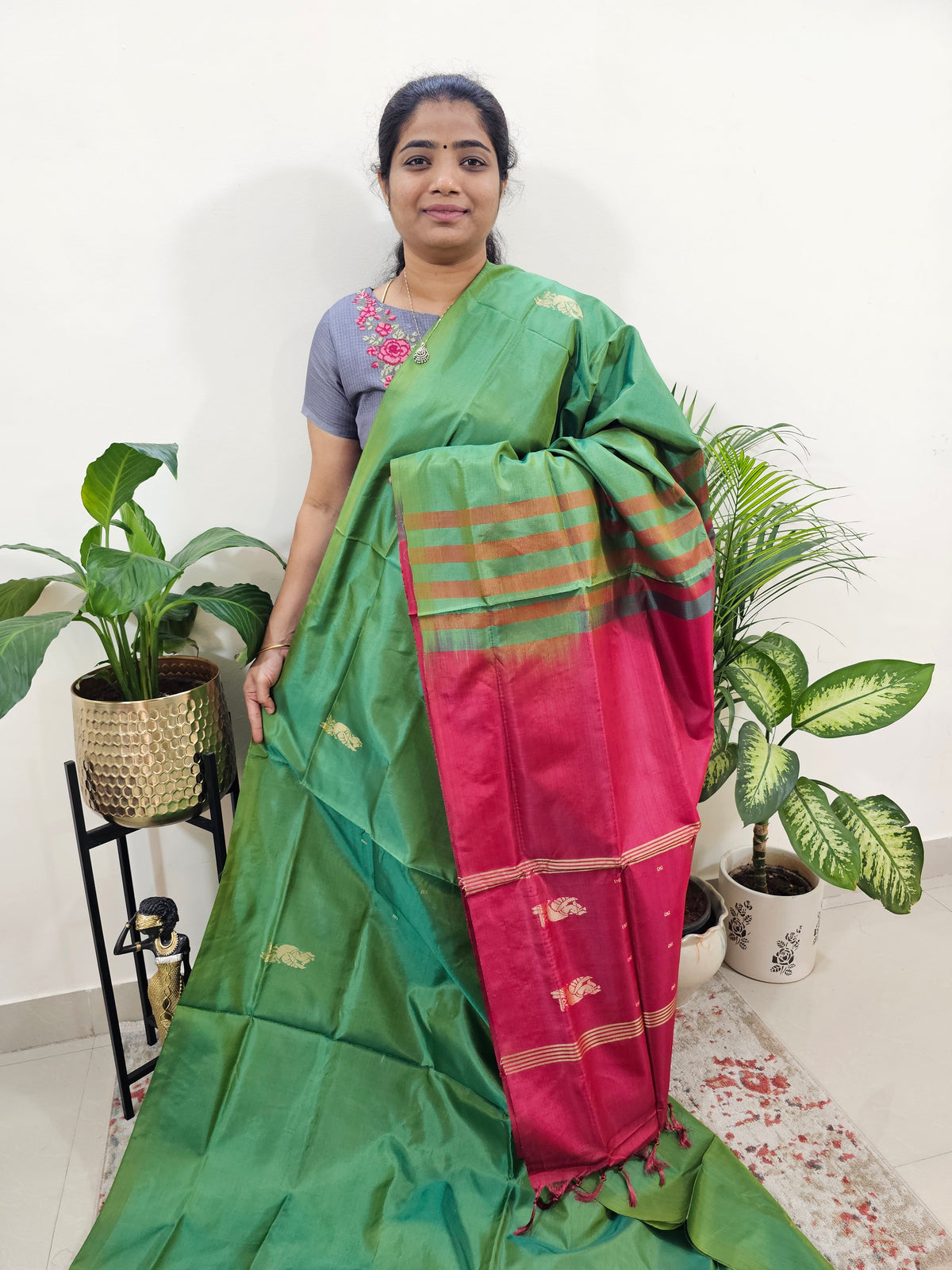 Green with Dark Red Chinnalampattu Saree with Blouse