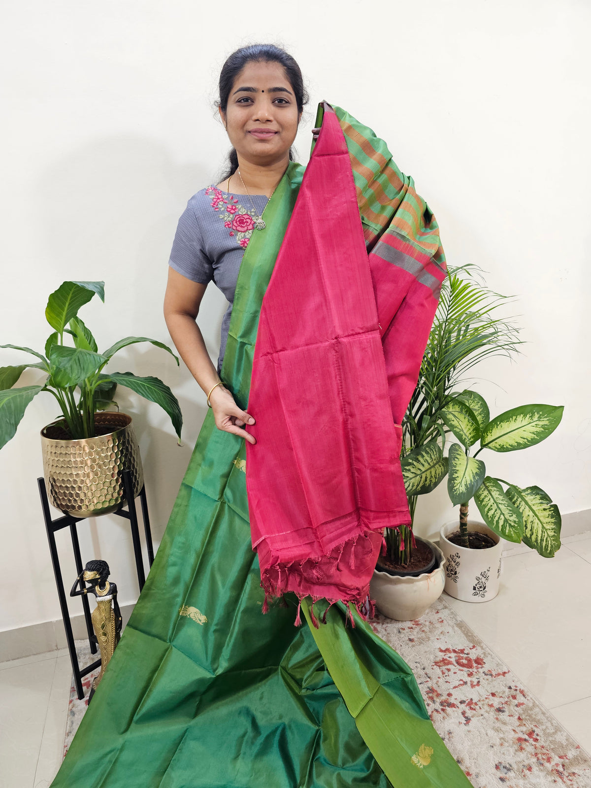 Green with Dark Red Chinnalampattu Saree with Blouse