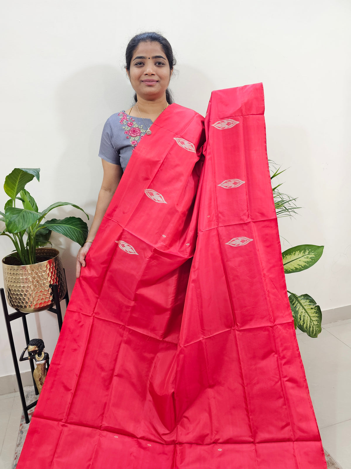 Red with Grey Chinnalampattu Saree with Blouse