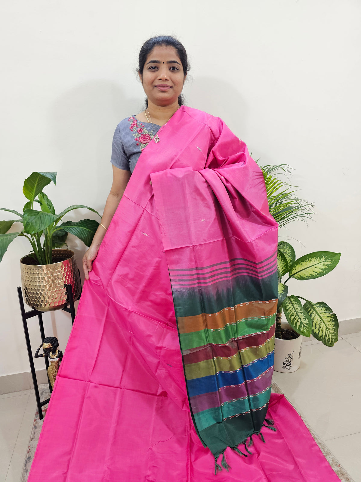 Pink with Multi Stripes Chinnalampattu Saree with Blouse