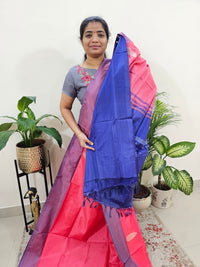 Peachish Pink with Blue Chinnalampattu Saree with Blouse