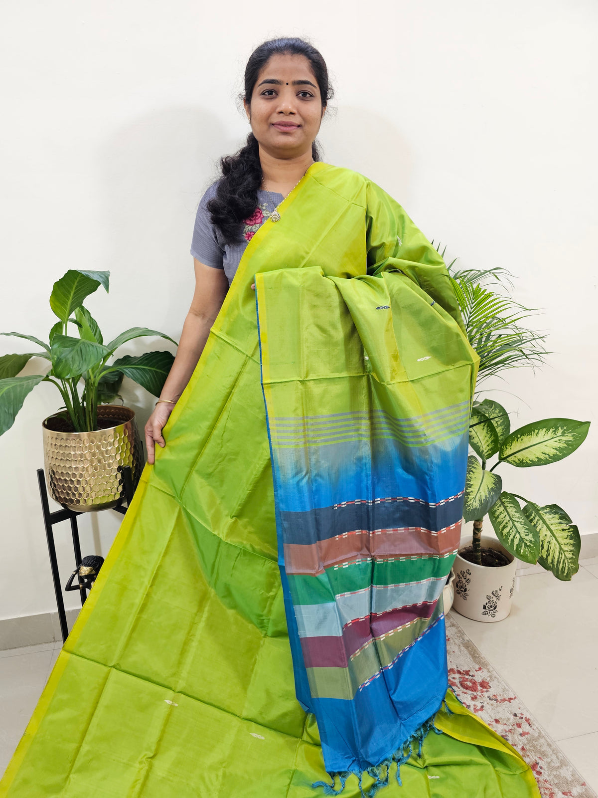 Green with Multi Stripes Chinnalampattu Saree with Blouse