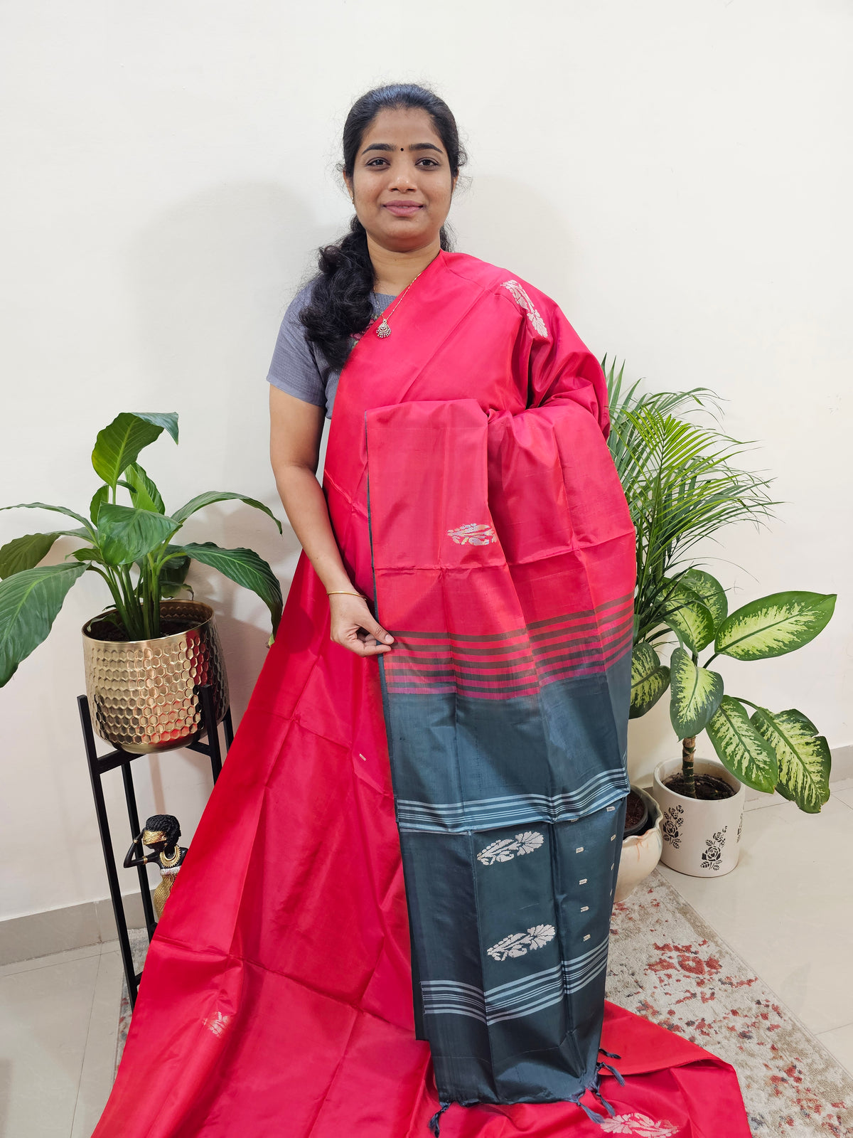 Peacock Green with Red Chinnalampattu Saree with Blouse