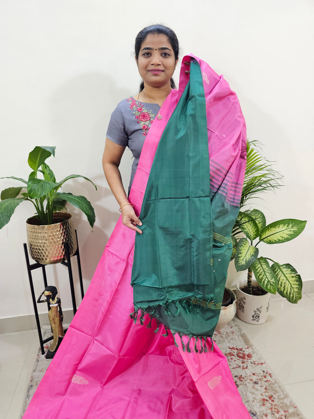 Pink with Green Chinnalampattu Saree with Blouse