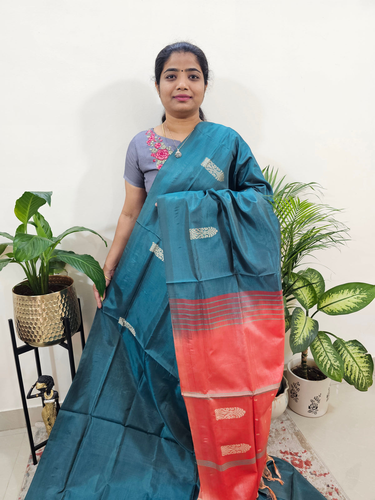 Bottle Green with Peach Chinnalampattu Saree with Blouse